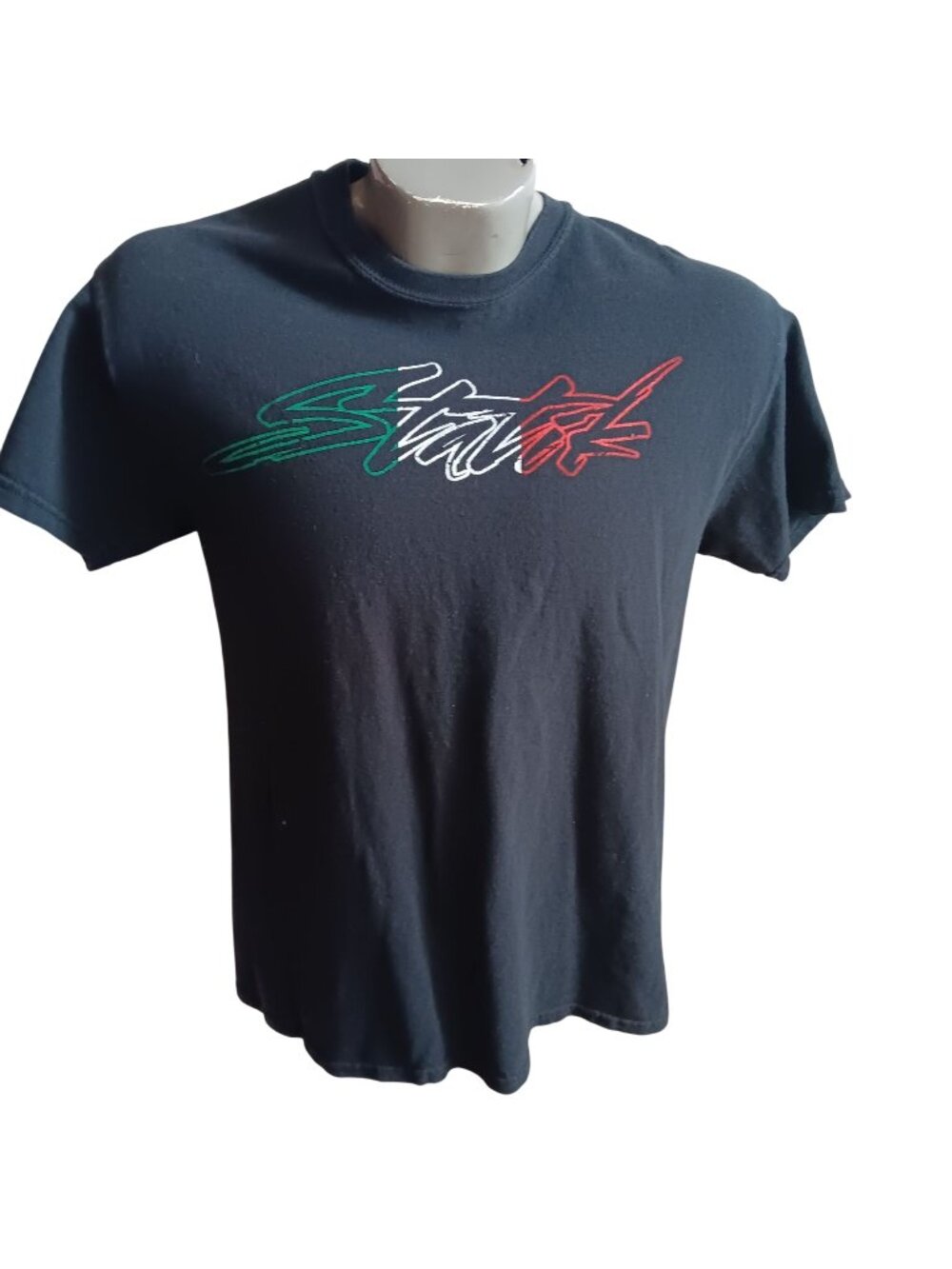 True Vintage Small Mens T-Shirt Statik Mexico Flag Logo Graphic Logo Black